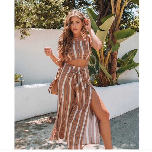 VICI Striped Wide Leg Tie Front Striped Pants - Picture 2 of 4